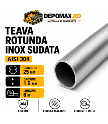 Teava rotunda inox sudata AISI 304, 25 x 1.5 mm, 6 metri Teava rotunda inox sudata AISI 304, 25 x 1.5 mm, 6 metri